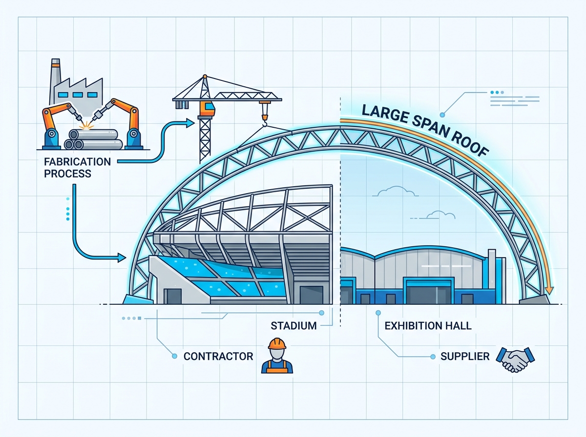 Pipe truss structure installation and fabrication